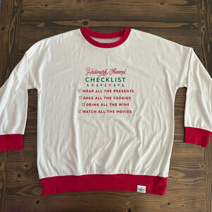 Women’s Hallmark Channel White & Red Checklist Sweatshirt XL Holiday Loungewear